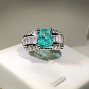 Silver Platinum Plated Mint Green CZ Ring